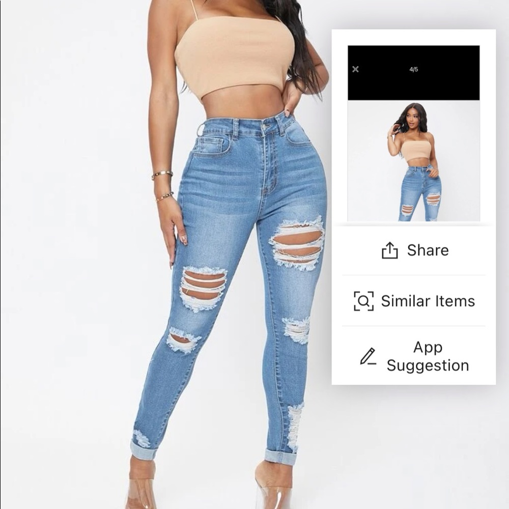 SHEIN | SXY Ripped Roll Up Hem Curvy Jeans